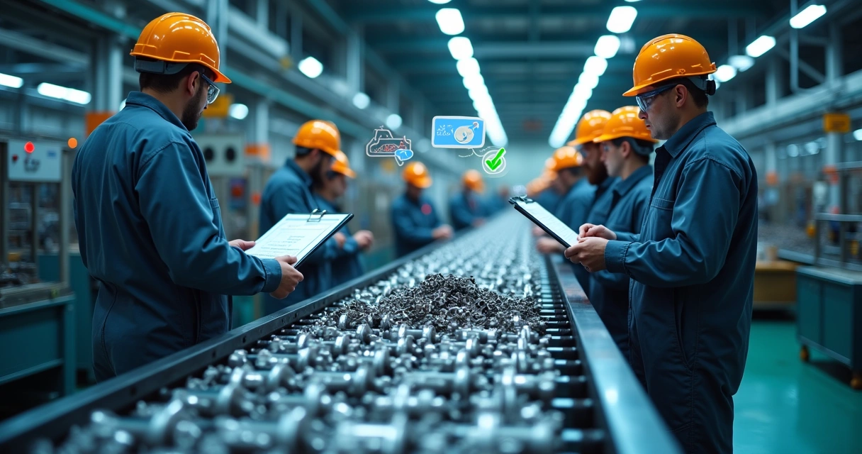 Linha de produção industrial com gargalo destacado em vermelho